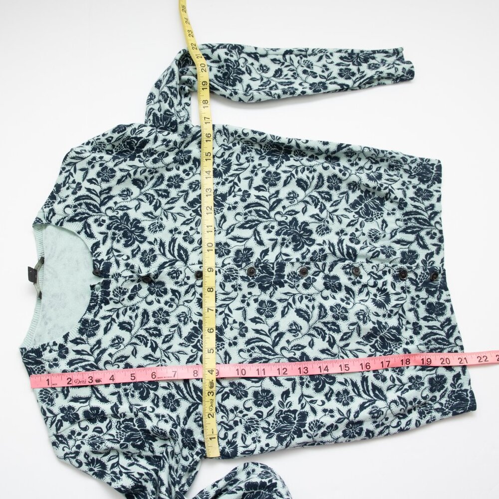 Ann Taylor Ann Cardigan 100% Cotton Floral Button Up Office Blue Green Size XS - Picture 6 of 6